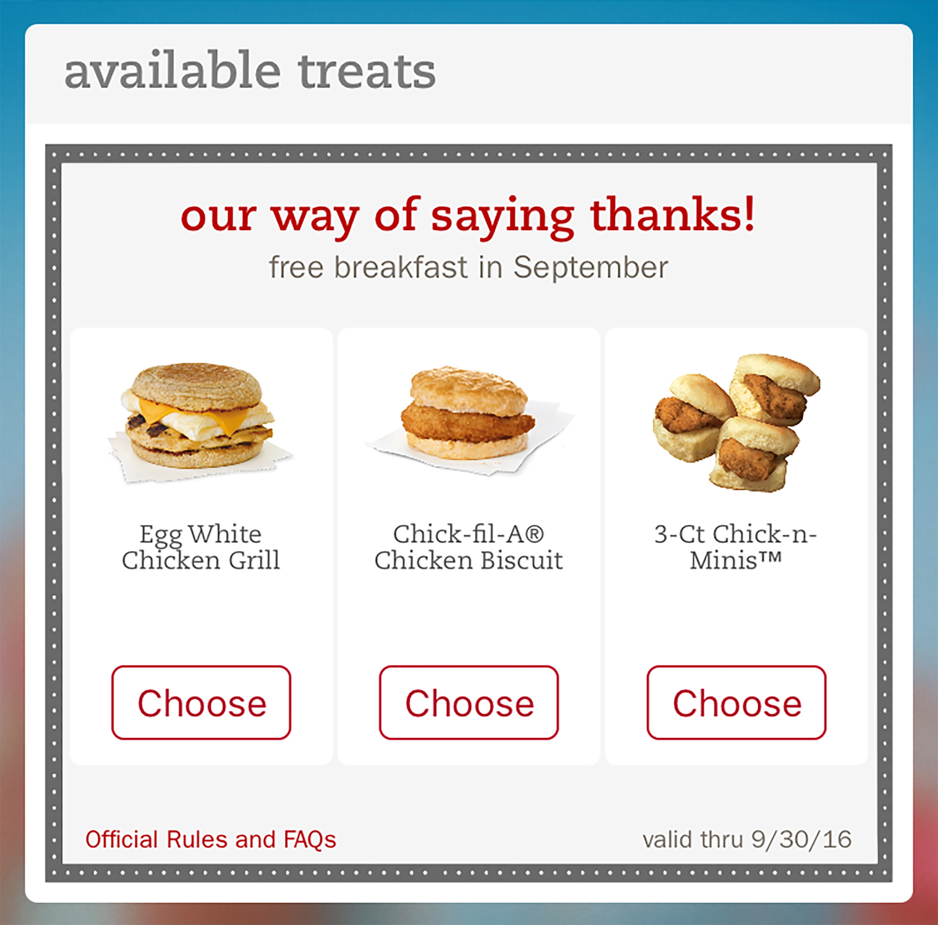 Free breakfast for mobile app users ChickfilA